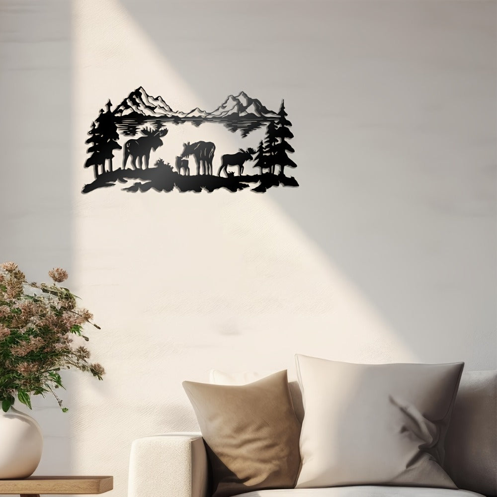 Mountain Wildlife Reflection Metal Wall Art