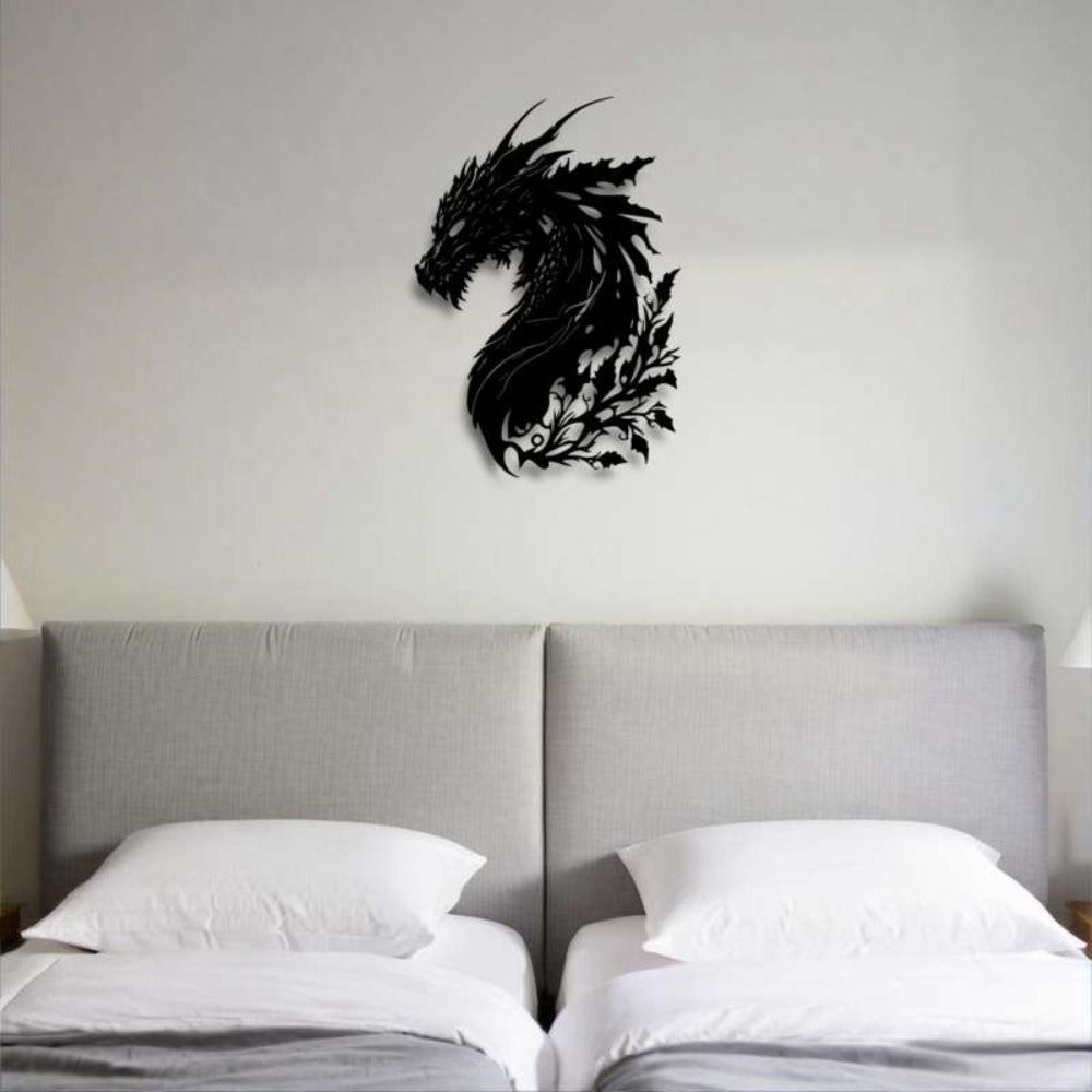 Verdant Dragon Silhouette Metal Wall Art