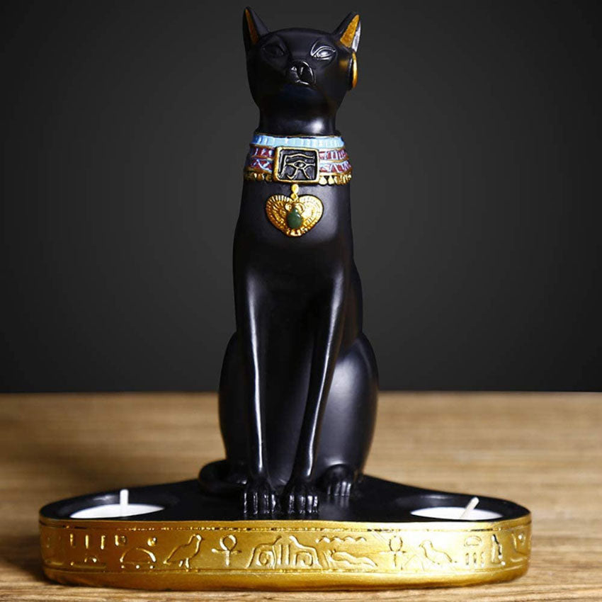 Antique Bastet Candle Holder Statue