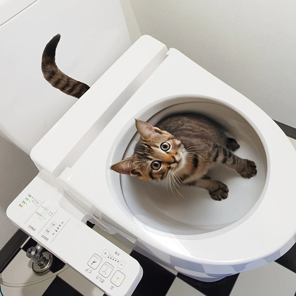 Curious Cat Toilet Illusion Sticker