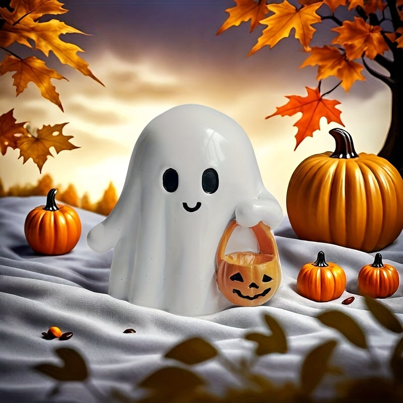 Cute Ghost Jack-o'-Lantern Statue