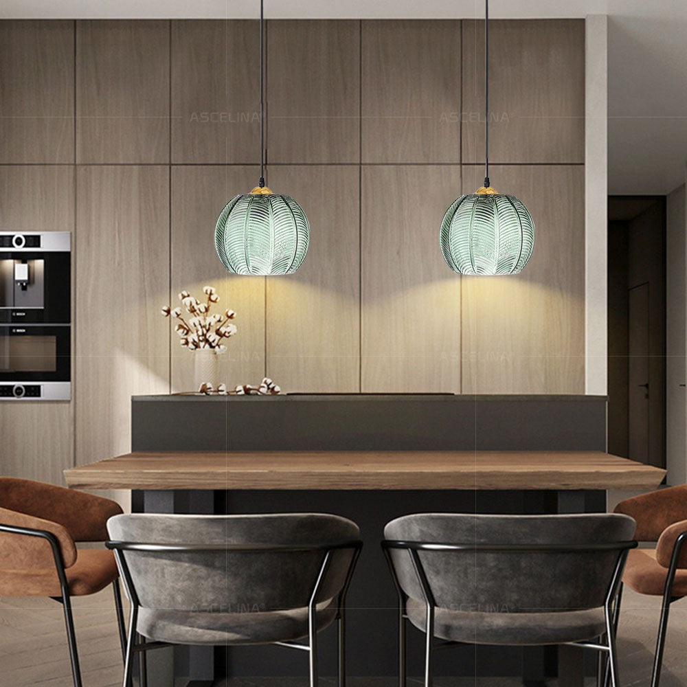 Nordic Ribbed Glass Globe LED Pendant Light