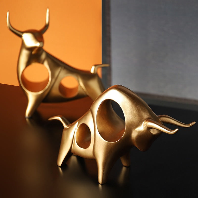 Modern Geometric Golden Bull Sculpture