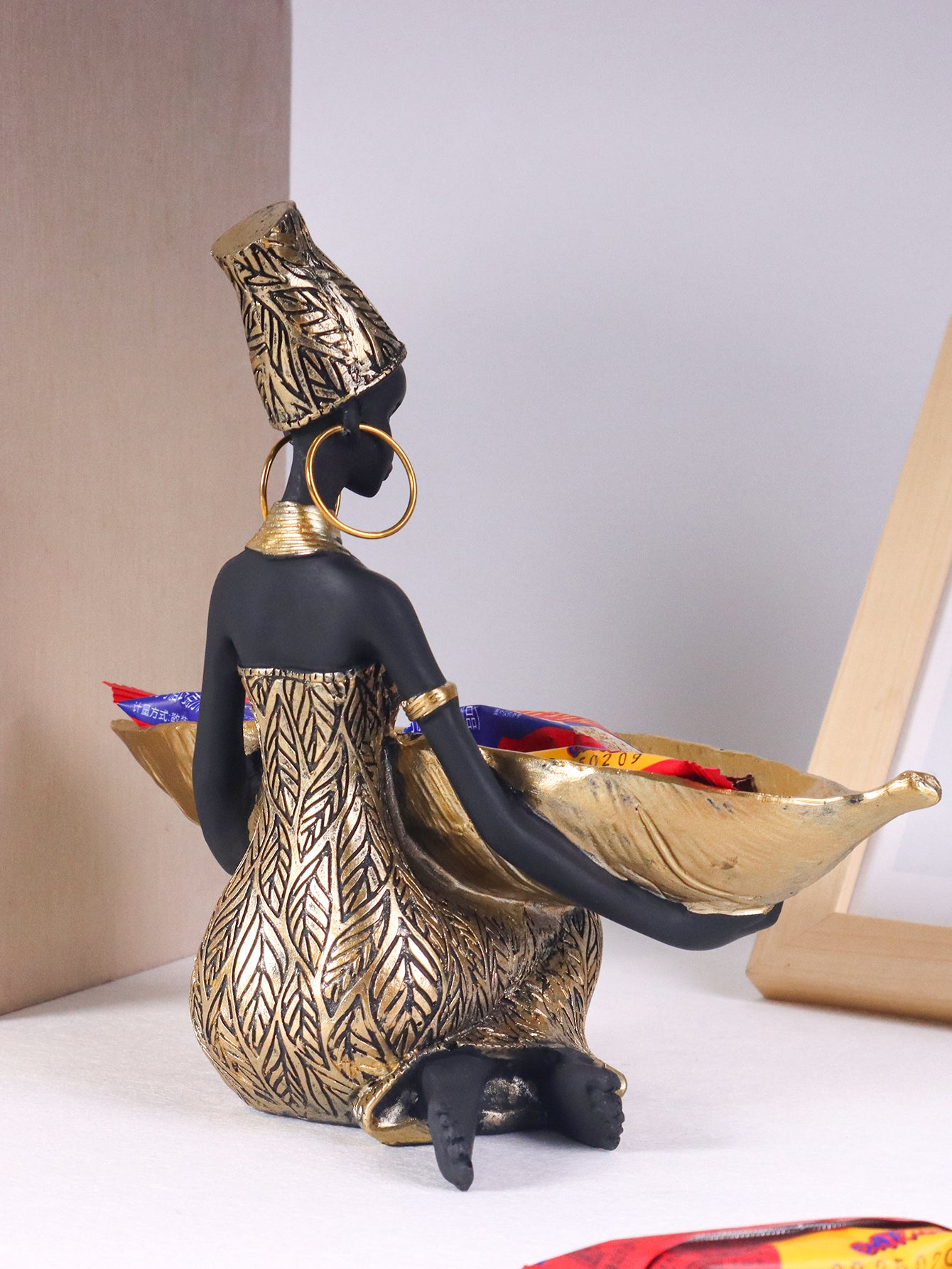 African Tribal Woman Butler Tray Sculpture