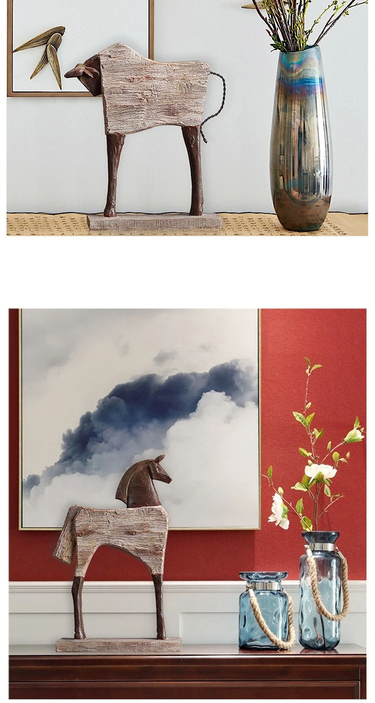 Antique Prehistoric Bull & Horse