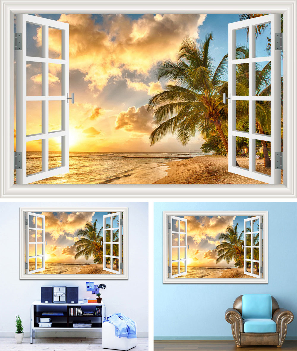 Golden Sunset Deck 3D Window Effect Wall Sticker