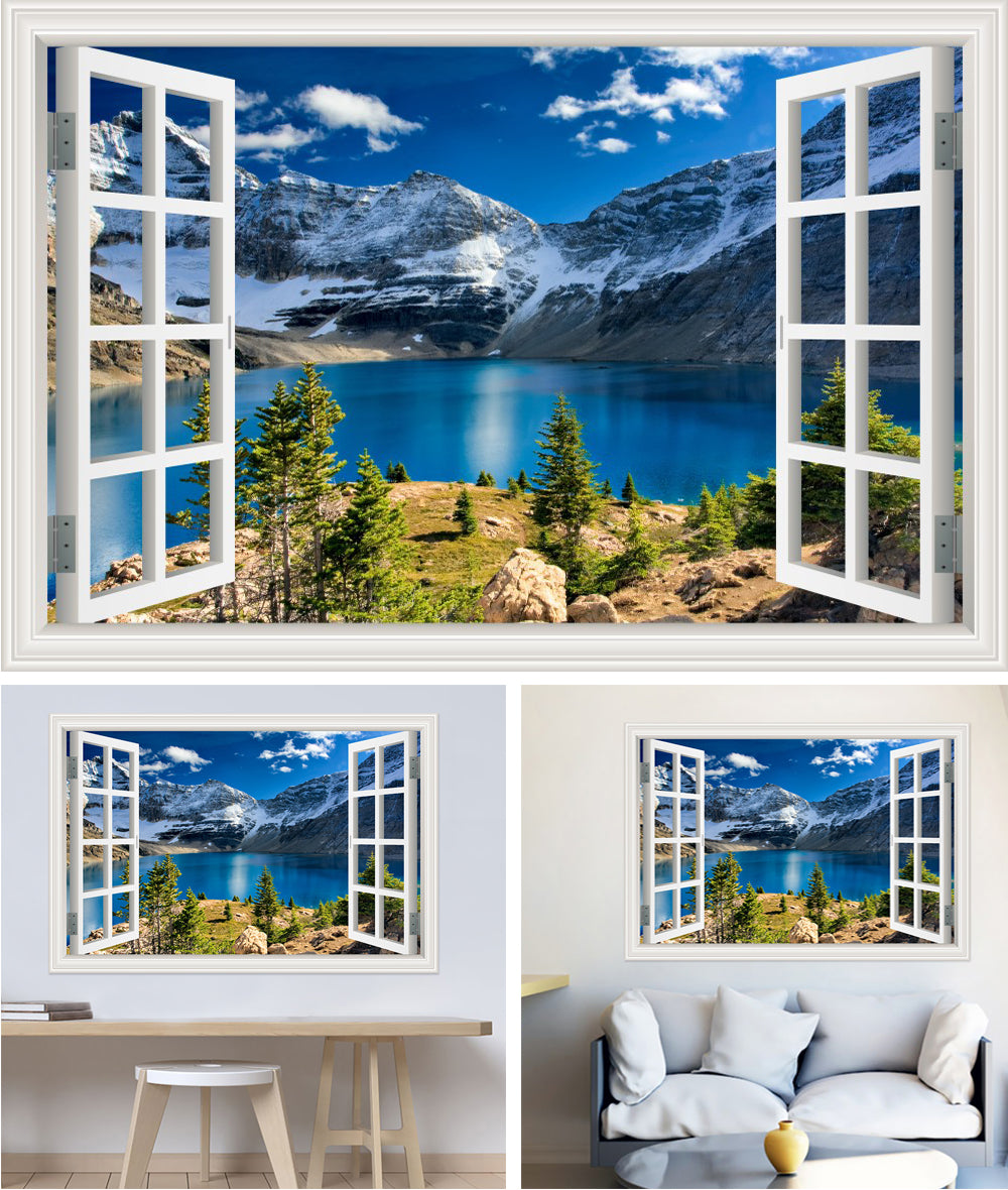3D Window View Wall Sticker in Sapphire Mountain Lake