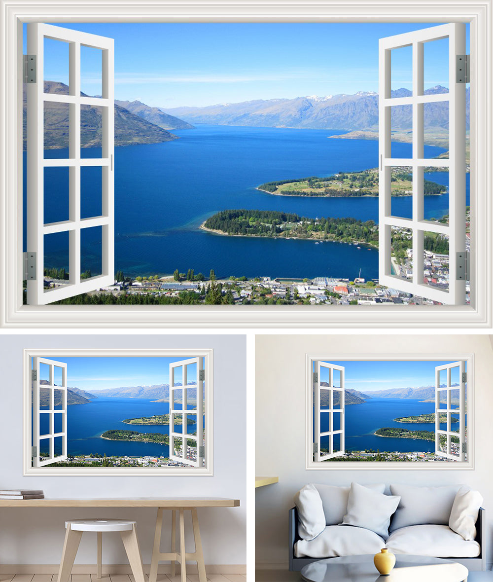 3D Window View Wall Sticker in Coastal Bay Panorama