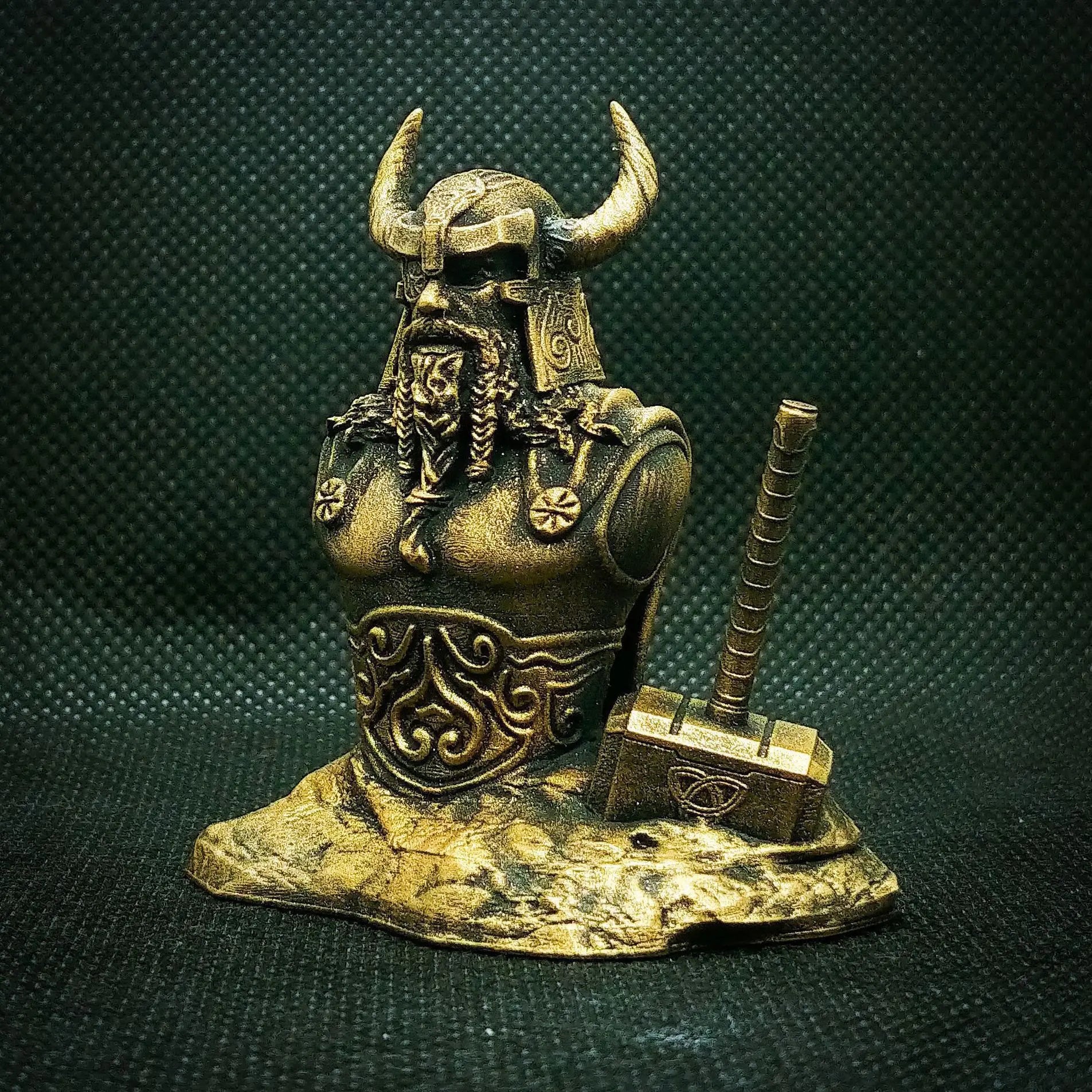 Nordic Warrior Bust with Hammer Sculpture