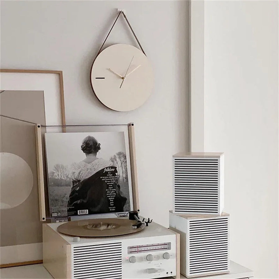12" Minimalist Nordic Leather Strap Hanging Clock