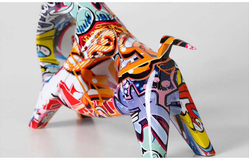 Colorful Graffiti Bull Sculpture