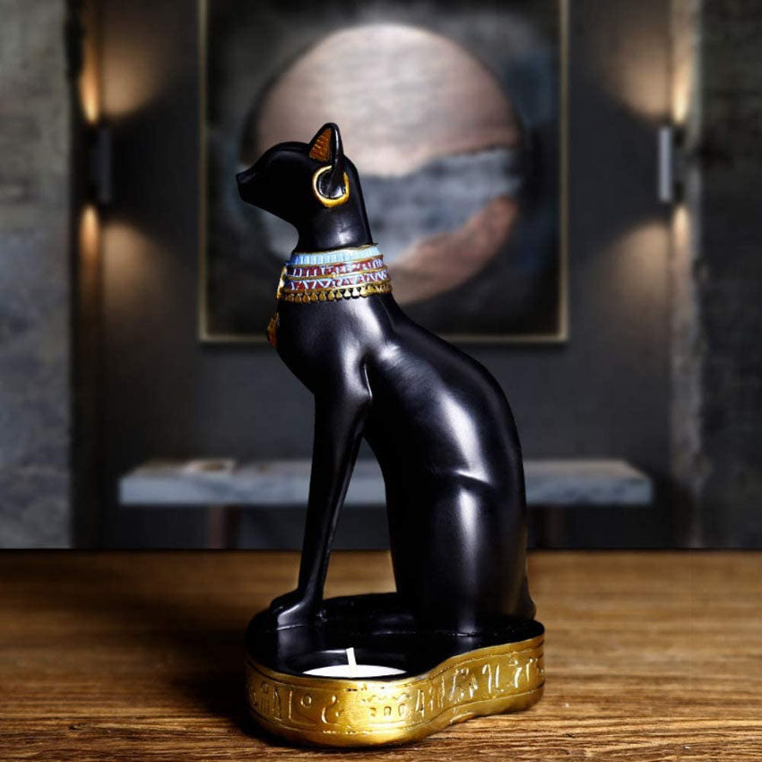Antique Bastet Candle Holder Statue