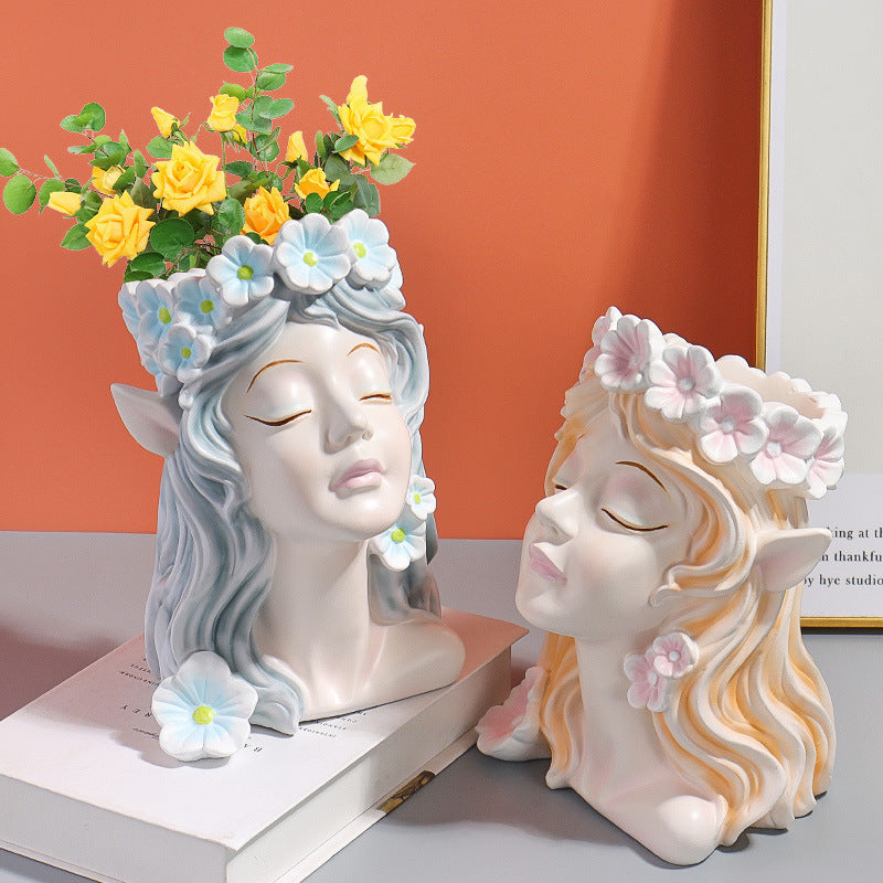 Floral Angel Head Planter Statue