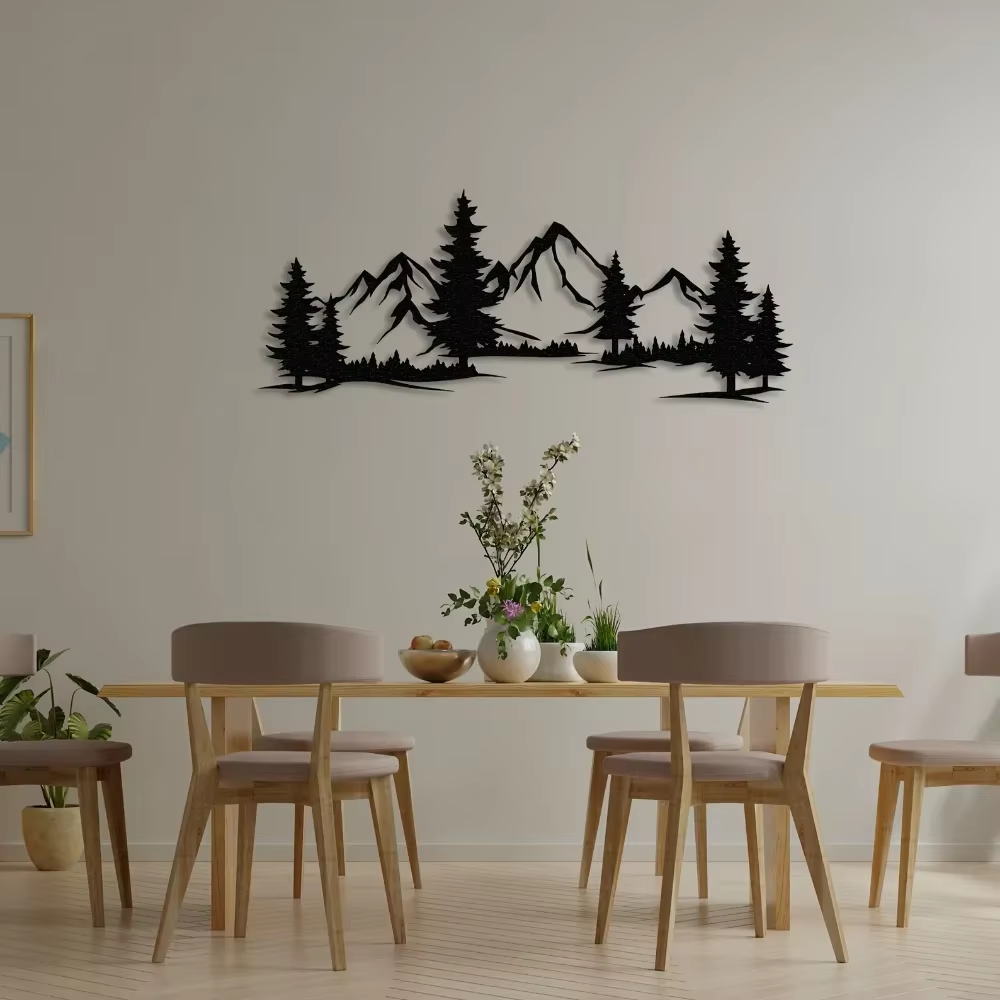 Winter Mountainside Forest Metal Wall Art