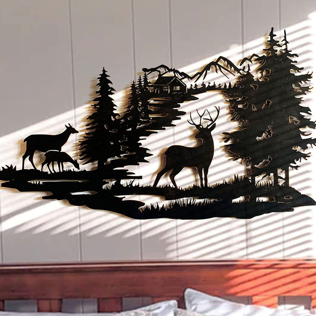 Deer Family Forest Metal Wall Art