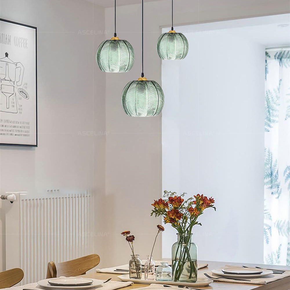 Nordic Ribbed Glass Globe LED Pendant Light