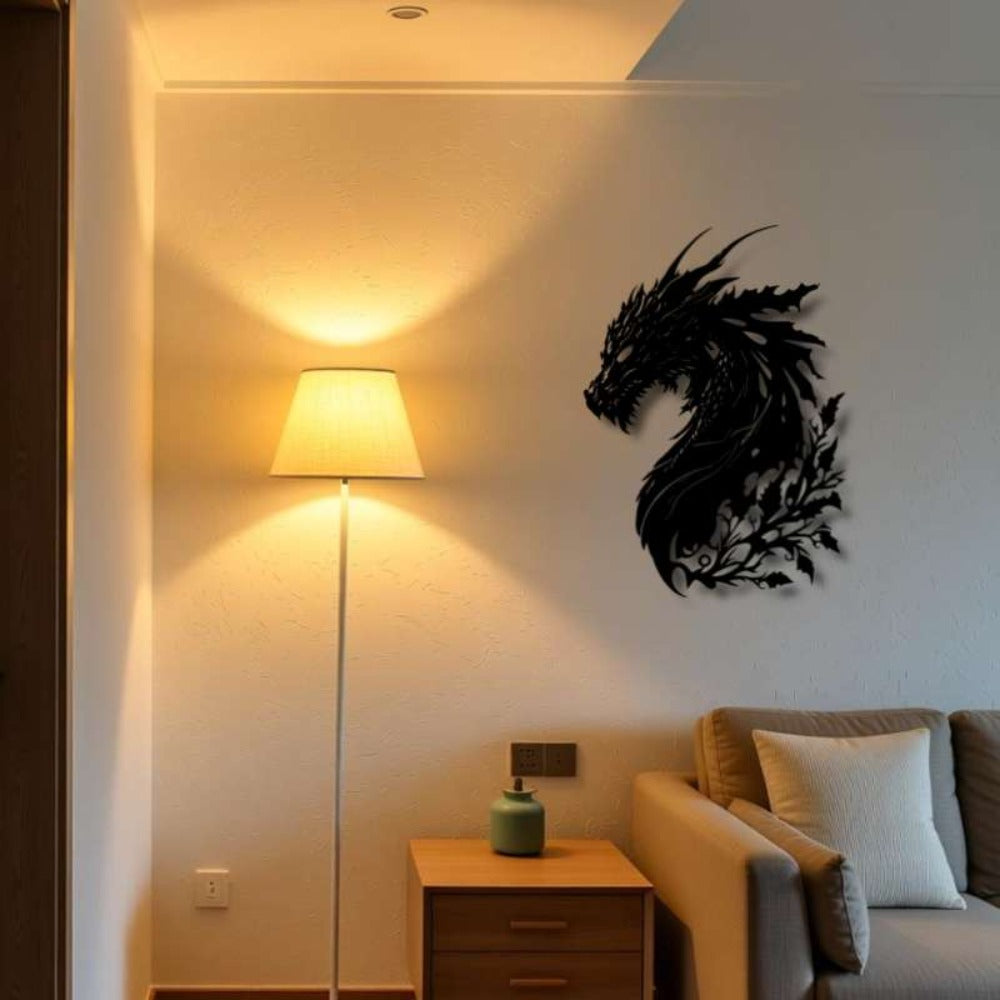 Verdant Dragon Silhouette Metal Wall Art
