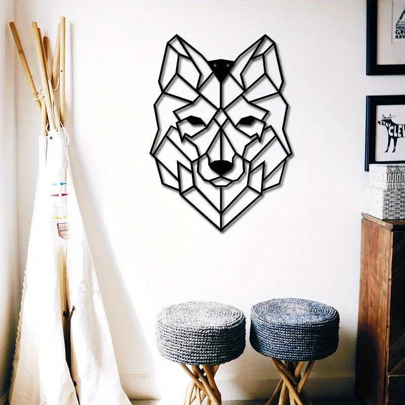 Geometric Wolf Head Metal Wall Art