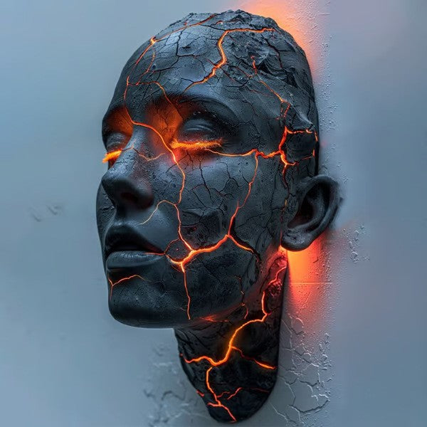 Volcanic Lava Face Sculpture