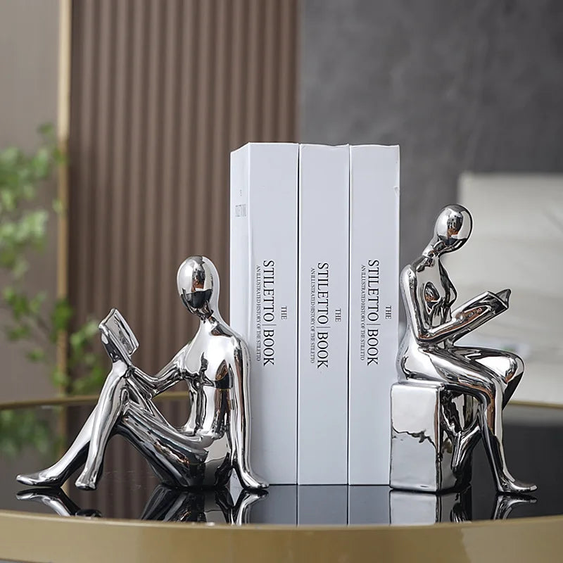 Readers Couple Modern Liquid Metal Bookends