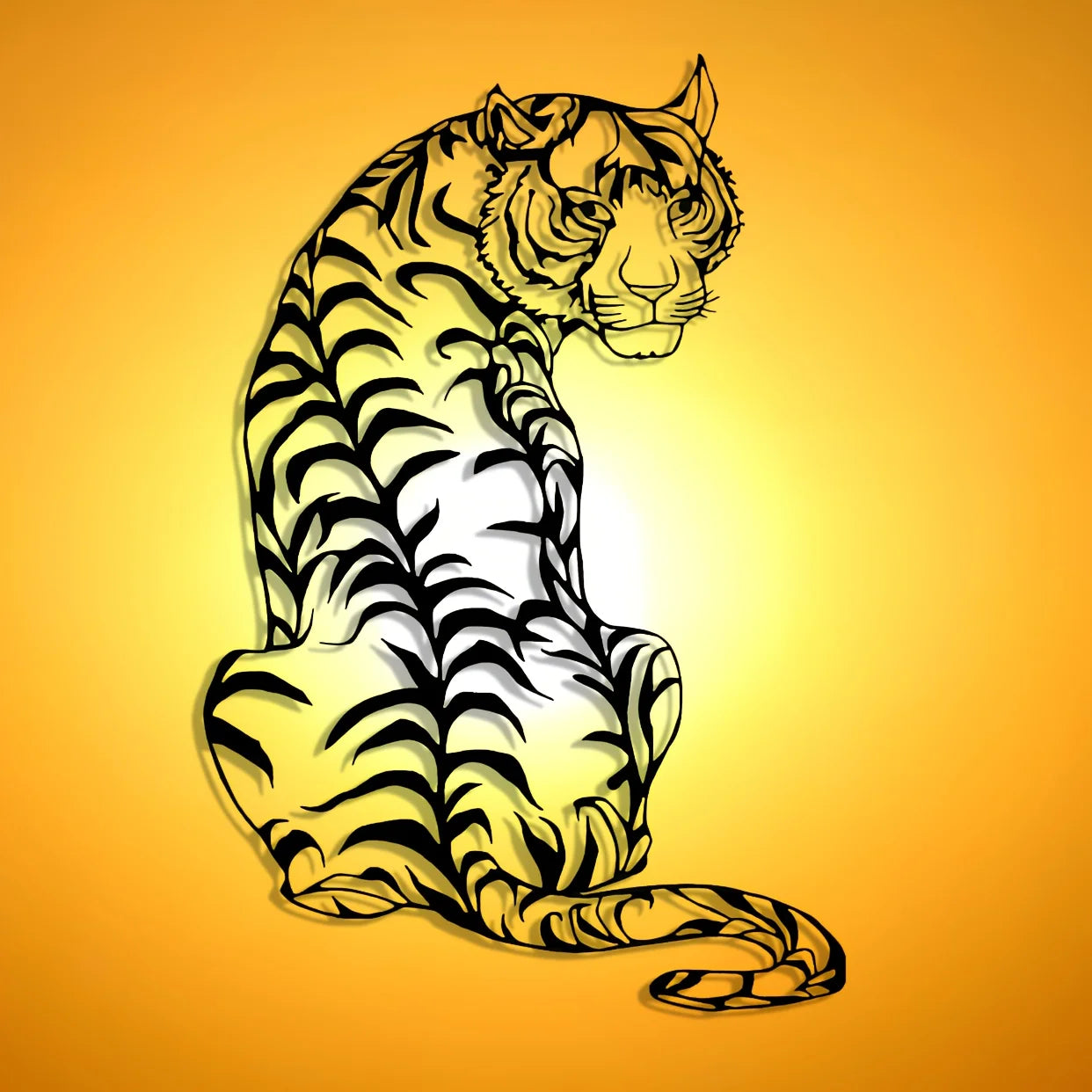 Tribal Tiger Line Art Metal Wall Decor