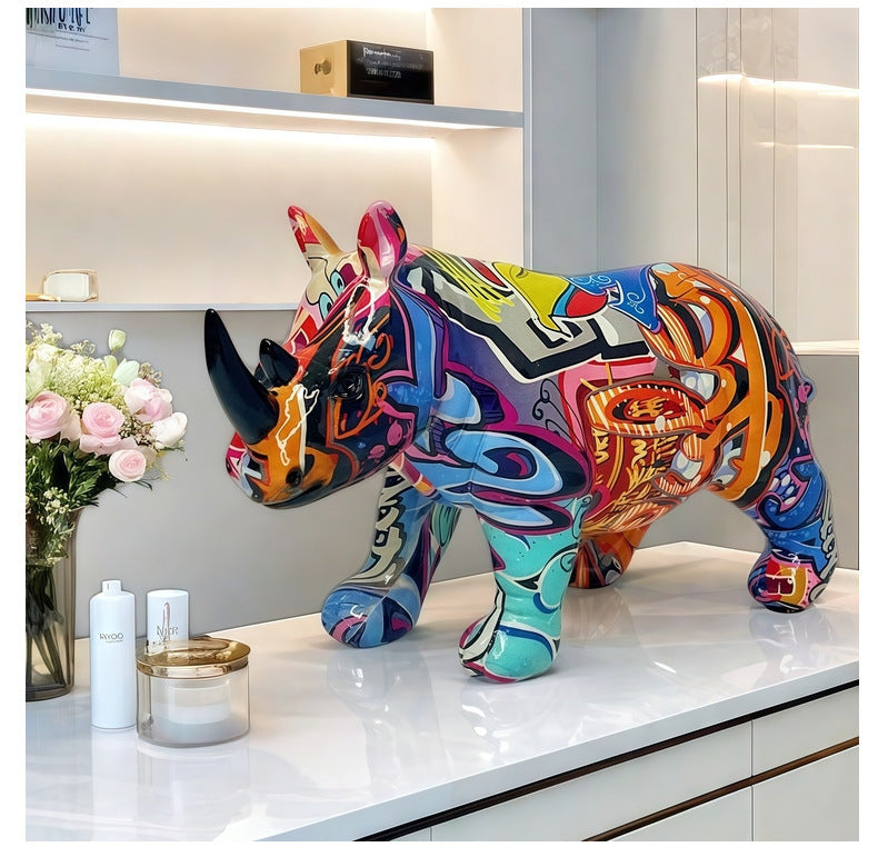 Abstract Graffiti Rhino Sculpture