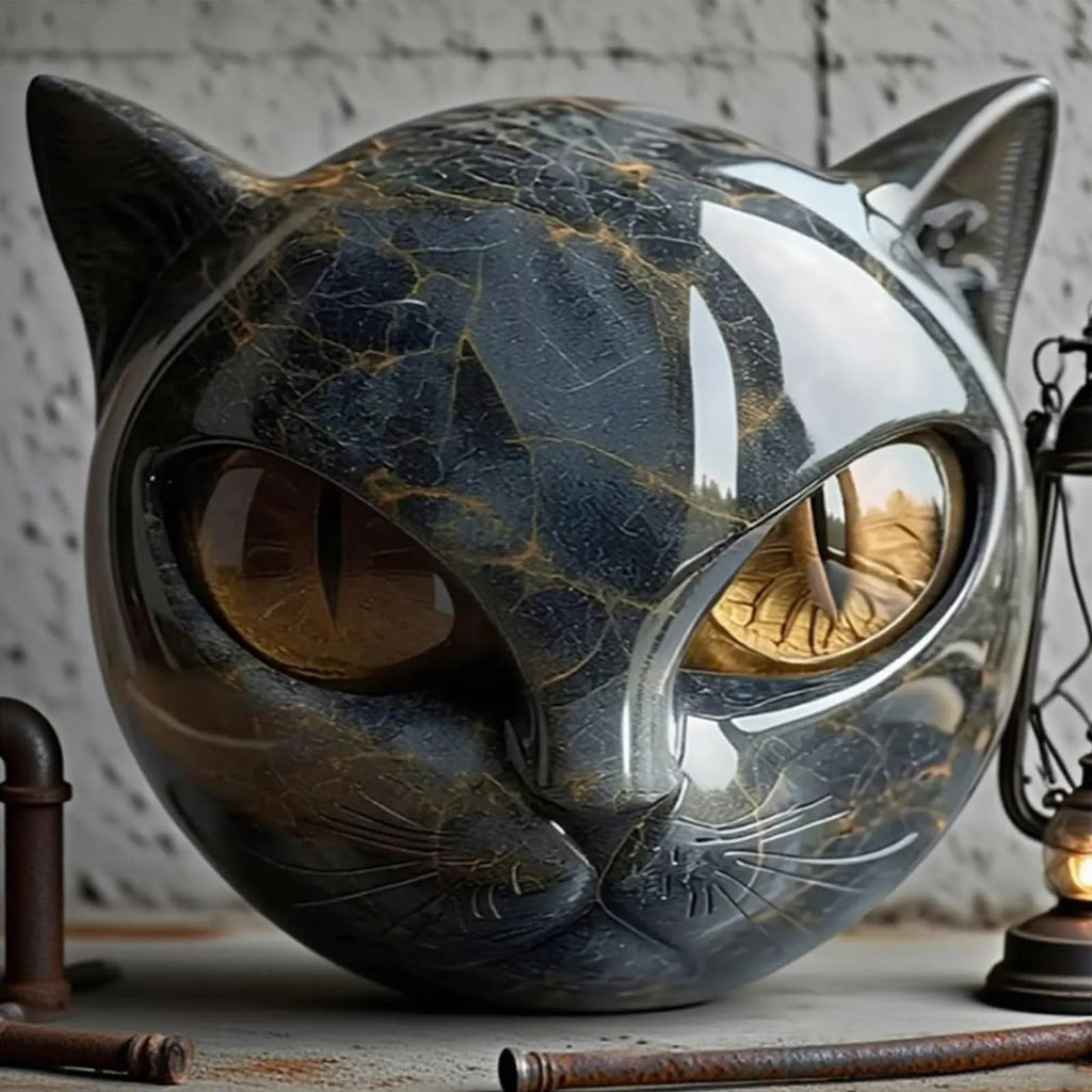 Modern Marble Cat Head Sculpture