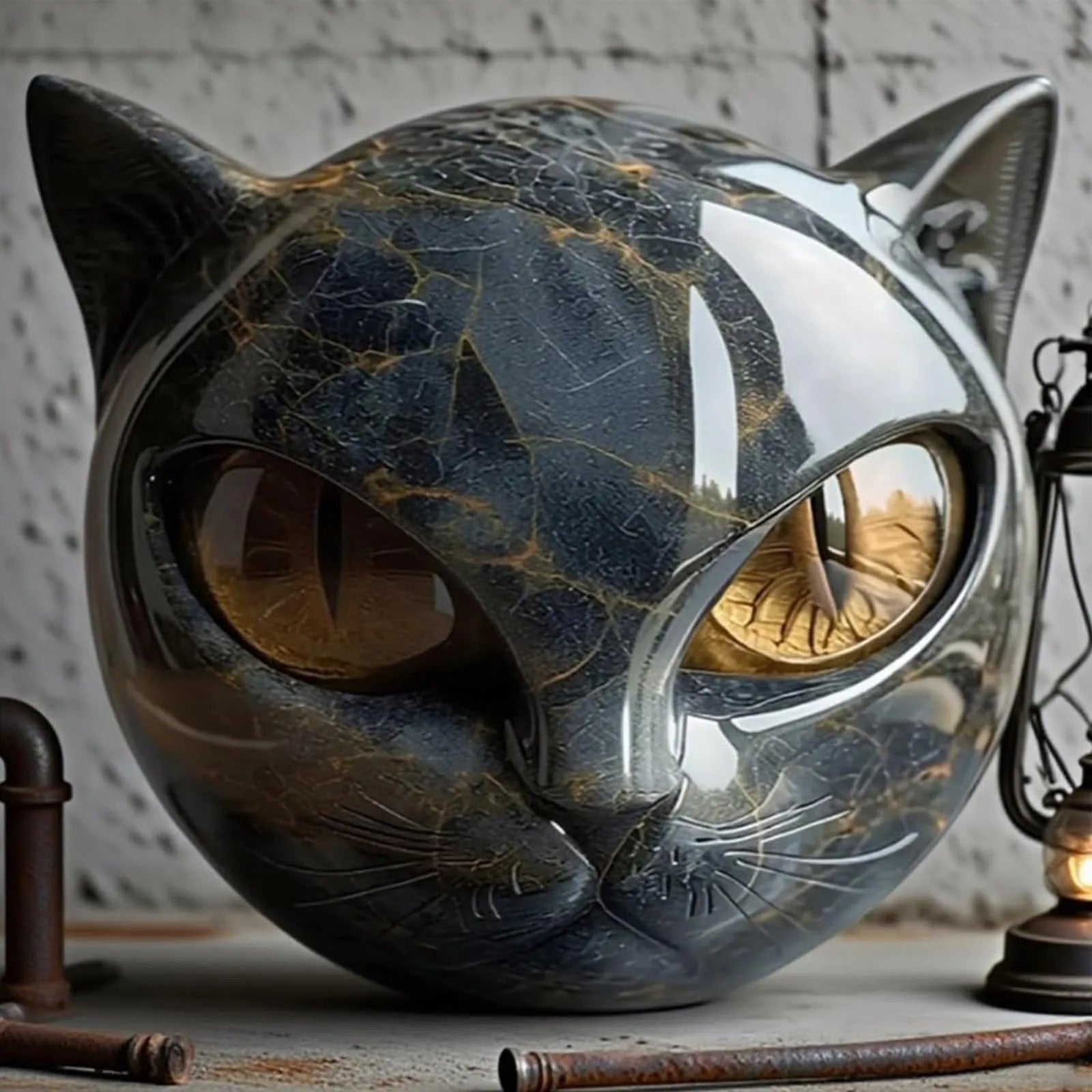 Modern Marble Cat Head Sculpture