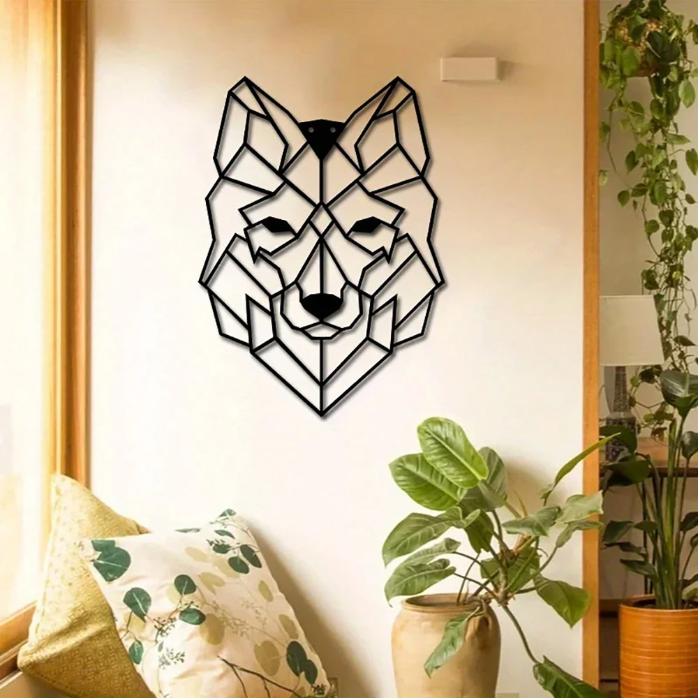 Geometric Wolf Head Metal Wall Art