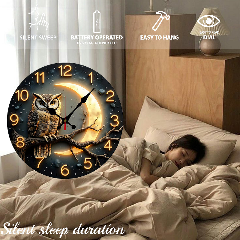 Moonlit Owl Illuminated Wall Clock