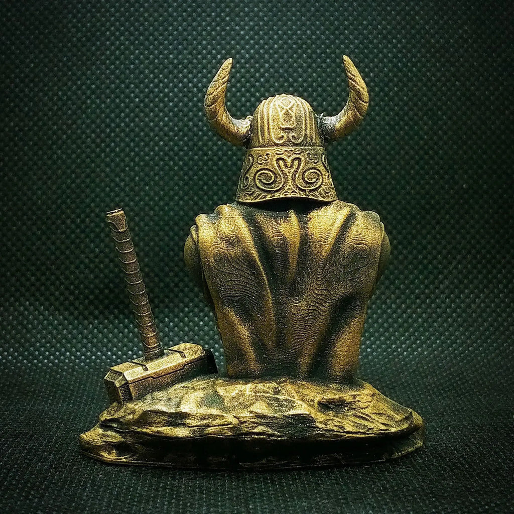 Nordic Warrior Bust with Hammer Sculpture