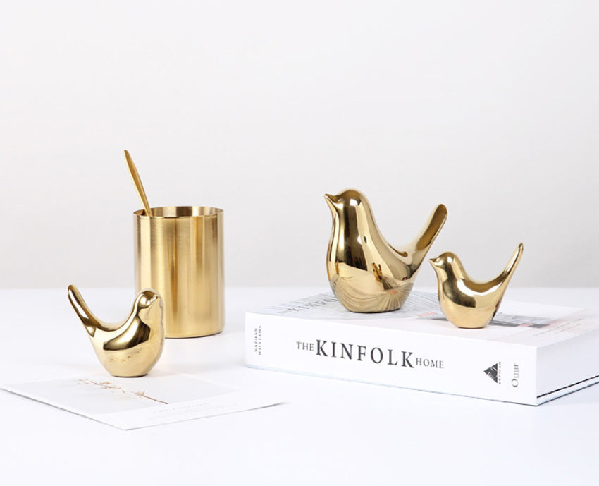 Cute Nordic Golden Bird Family