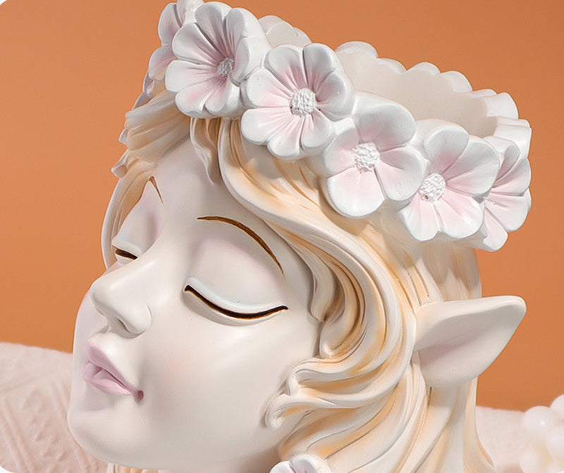Floral Angel Head Planter Statue