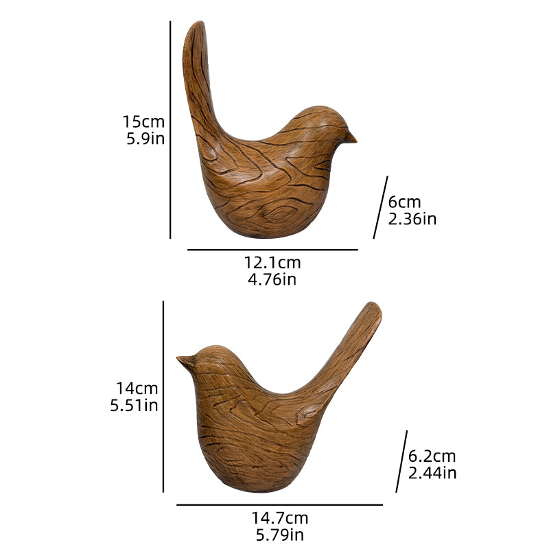 Modern Nordic Wood Look Bird Sculptures Set