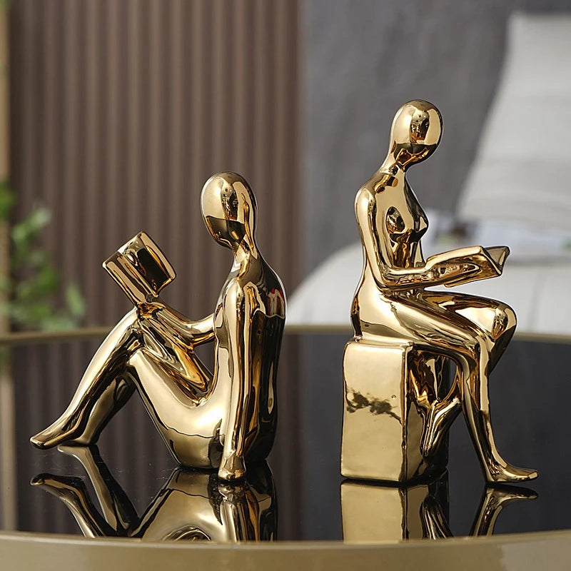Readers Couple Modern Liquid Metal Bookends