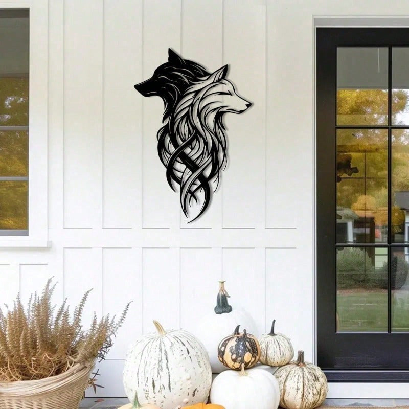 Twin Wolves Yin Yang Metal Wall Art