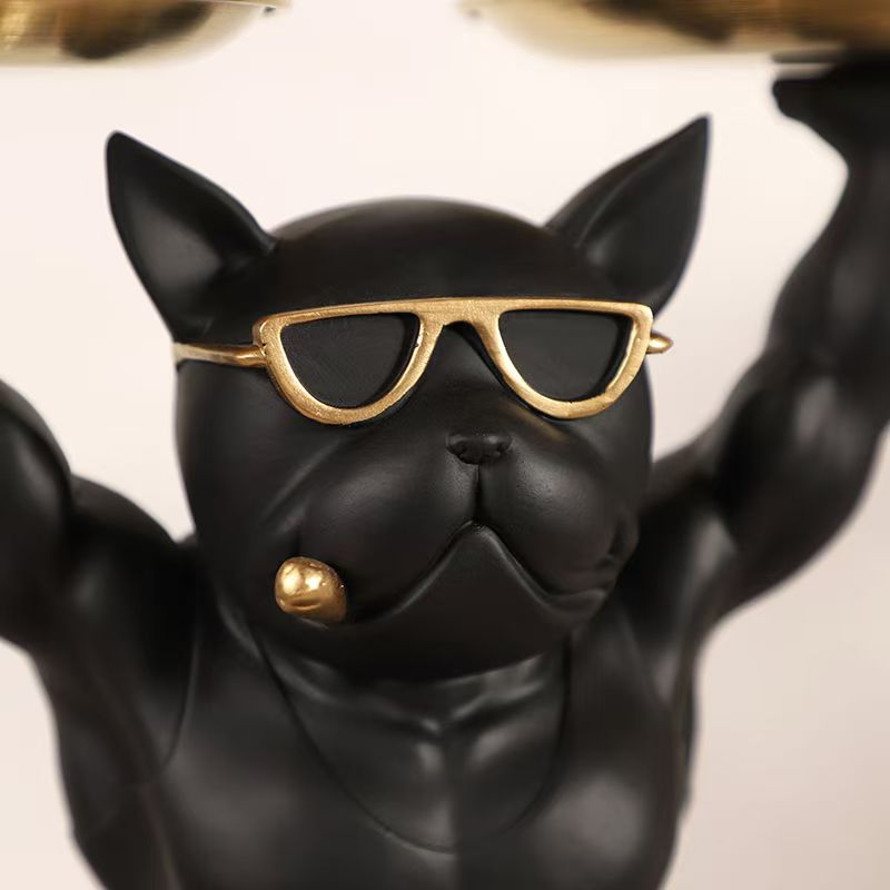 Muscular French Bulldog Butler Tray Statue