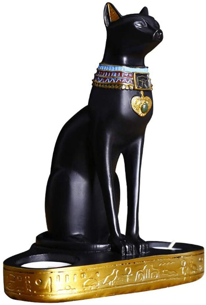 Antique Bastet Candle Holder Statue