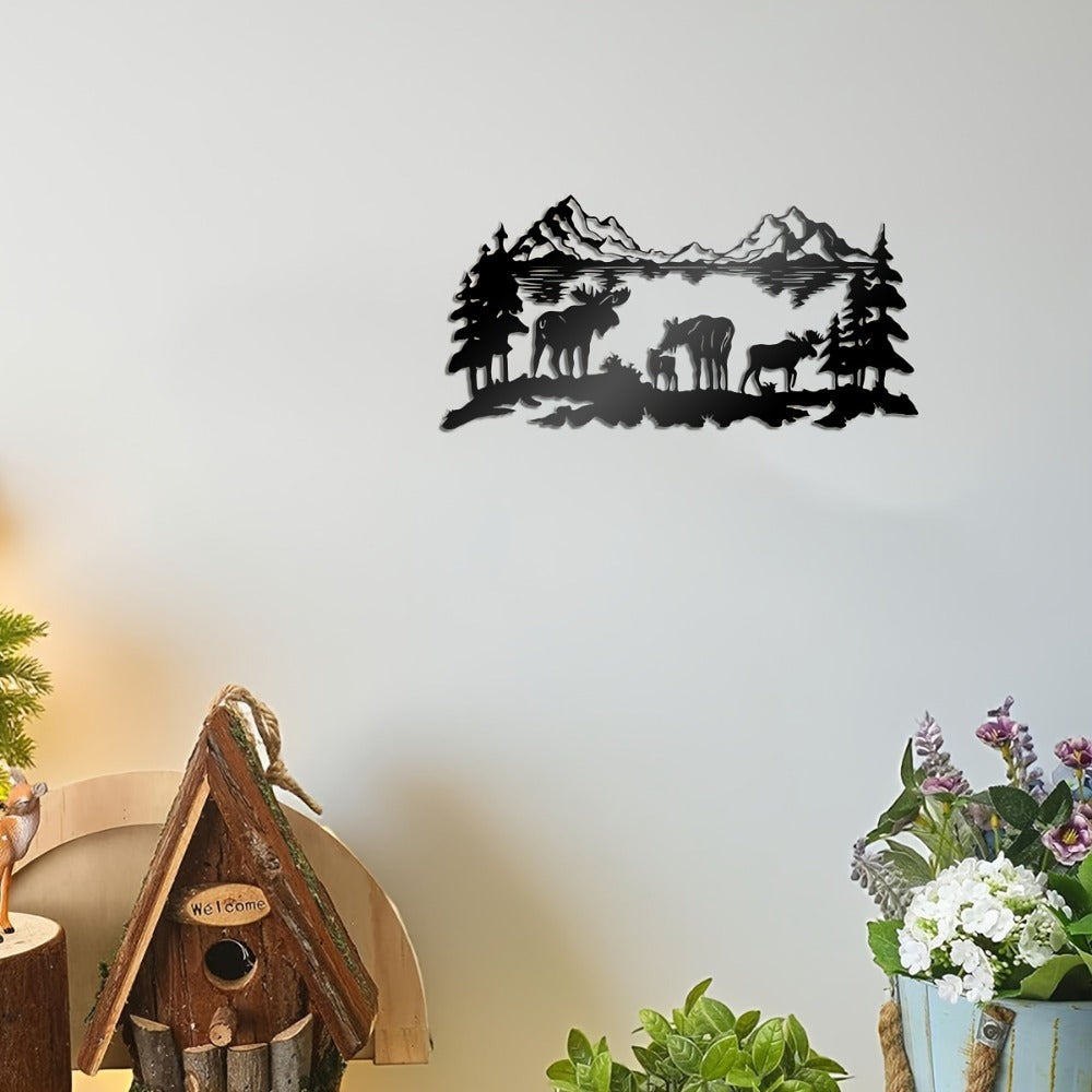 Mountain Wildlife Reflection Metal Wall Art