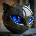 Modern Marble Cat Head Sculpture