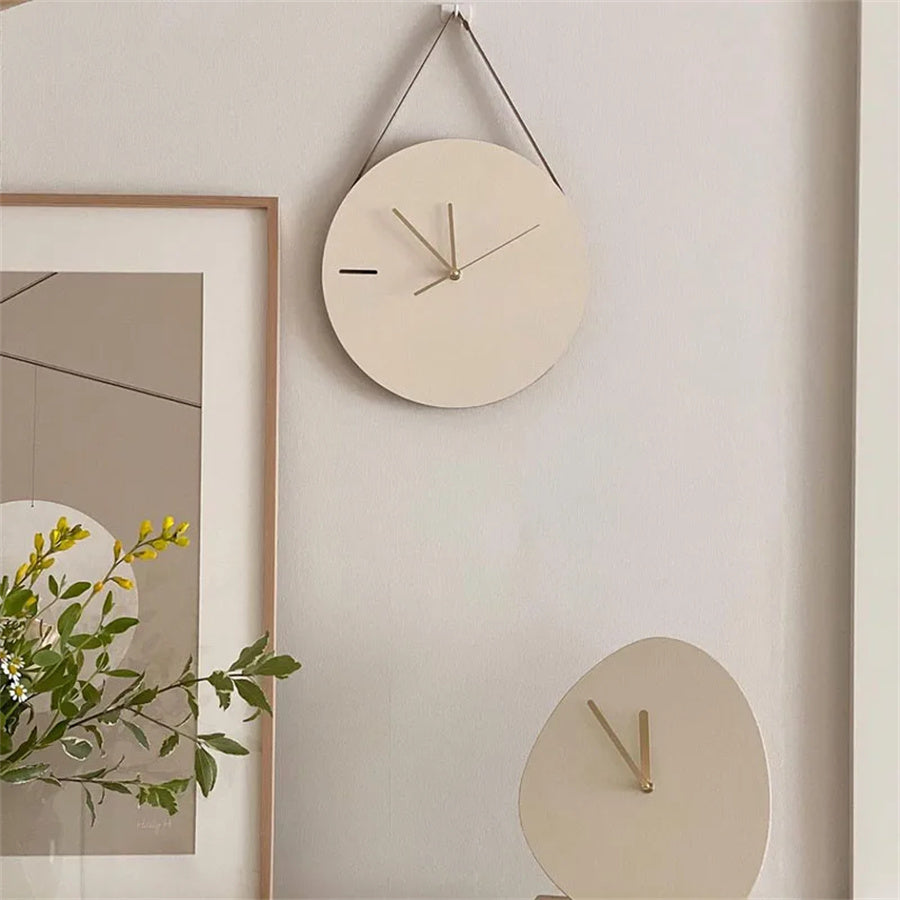 12" Minimalist Nordic Leather Strap Hanging Clock