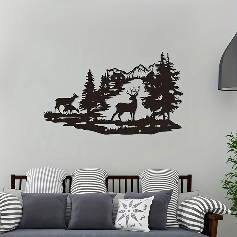 Deer Family Forest Metal Wall Art