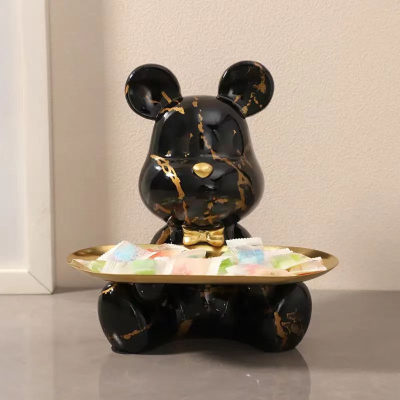 Luxury Marble Teddy Bear Tray Statue