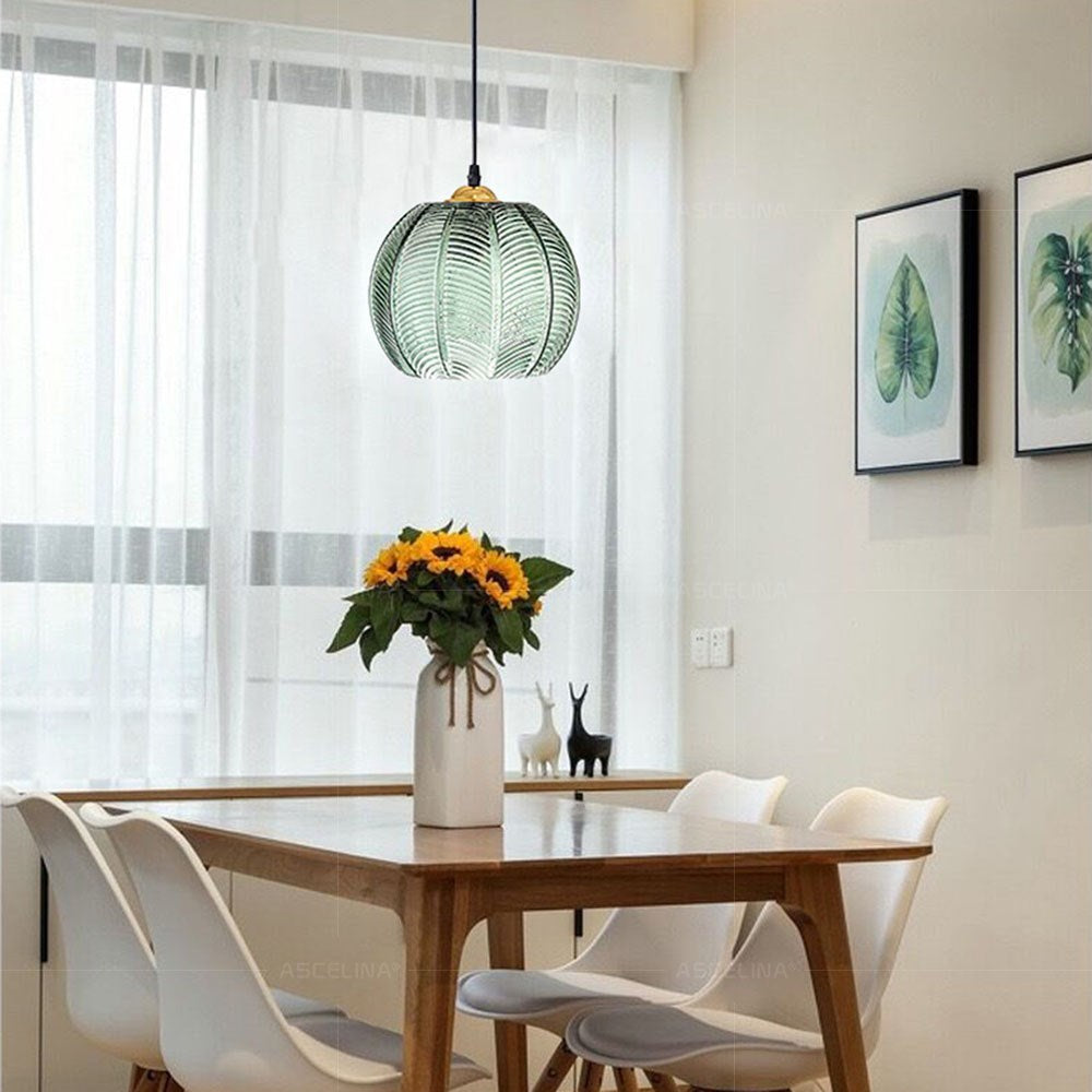 Nordic Ribbed Glass Globe LED Pendant Light
