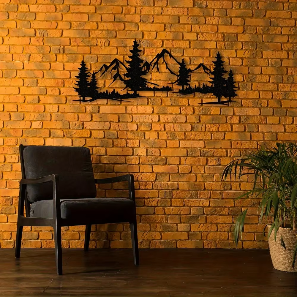 Winter Mountainside Forest Metal Wall Art
