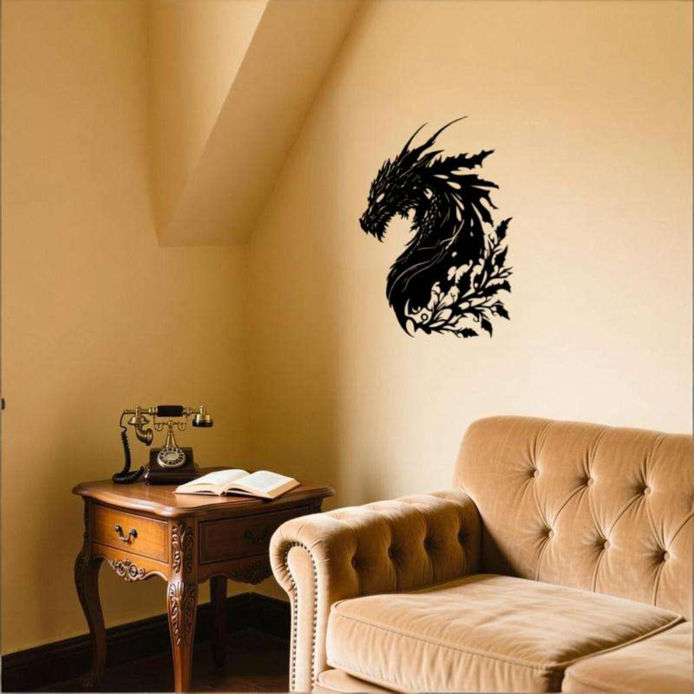 Verdant Dragon Silhouette Metal Wall Art