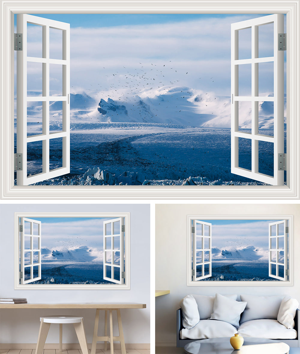 3D Window View Wall Sticker in Arctic Glacier Coast