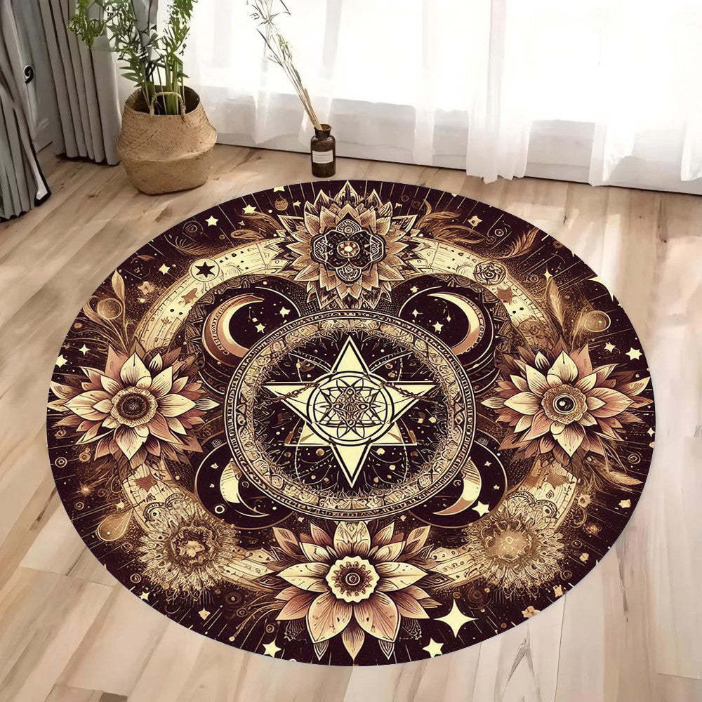 Mystic Pentacle Lotus Round Rug
