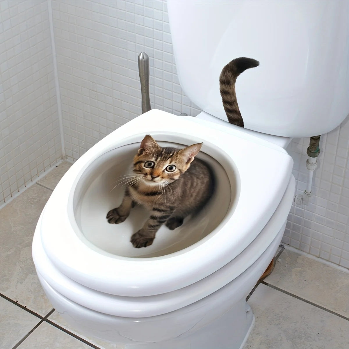 Curious Cat Toilet Illusion Sticker