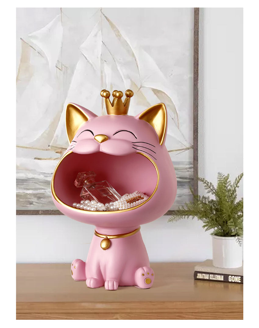 Cute Cat Crown Storage Bowl Statue